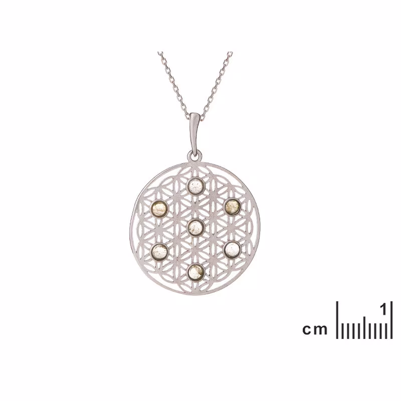 Colgante Flor de la Vida en labradorita, plata 925 rodiada, diámetro 2,7+1 cm