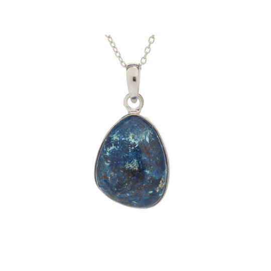 Blauer Shattuckit-Anhänger, rhodiniertes 925er Silber, Durchmesser 1,5x1,9+0,8 cm