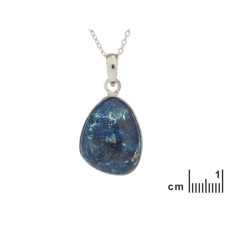 Ciondolo in shattuckite blu, argento 925 rodiato, diametro 1,5x1,9+0,8 cm