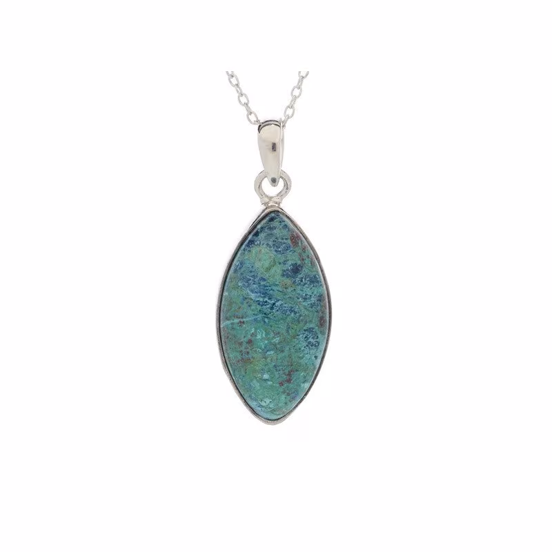 Ciondolo in shattuckite blu, argento 925 rodiato, diametro 1,3x2,5+0,8 cm