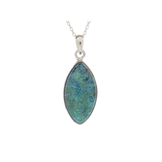 Blue shattuckite pendant, rhodium-plated 925 silver, diameter 1.3x2.5+0.8 cm