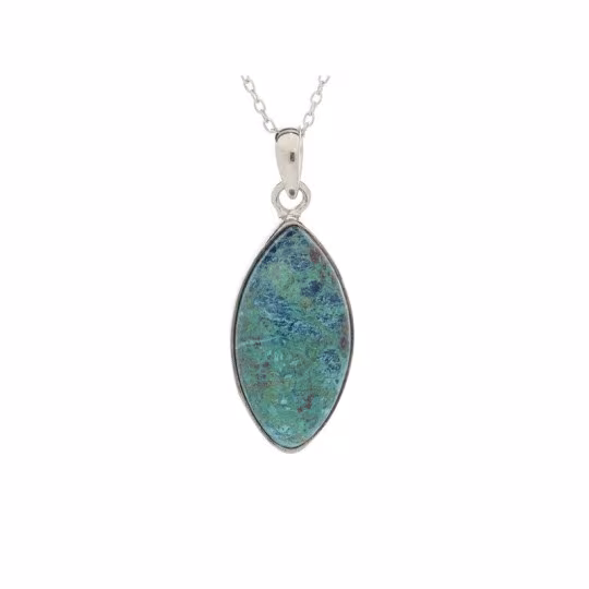 Ciondolo in shattuckite blu, argento 925 rodiato, diametro 1,3x2,5+0,8 cm