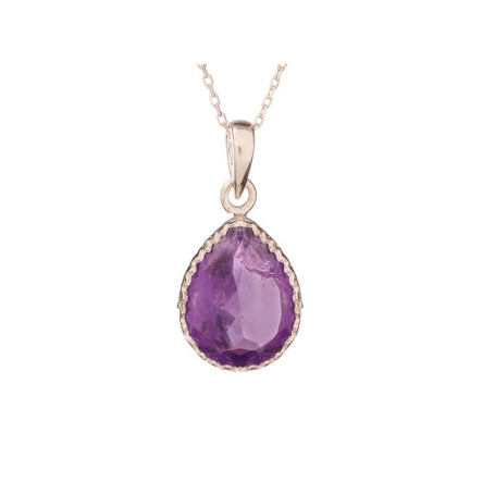 Amethyst drop pendant, rhodium-plated 925 silver, diameter 1.2x1.5+0.8 cm