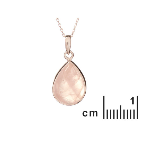 Pendentif goutte en quartz rose, argent 925 rhodié, diamètre 1,3x1,7+0,8 cm