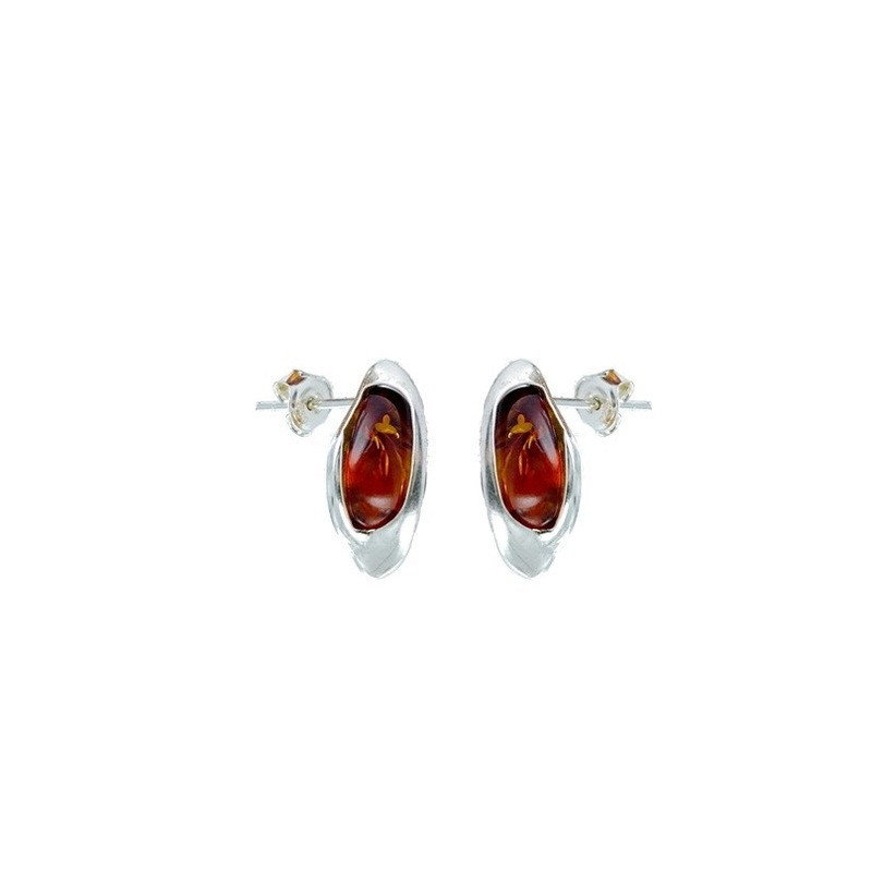 Boucles d'oreilles en ambre cognac de la mer Baltique irrégulier, en argent 925