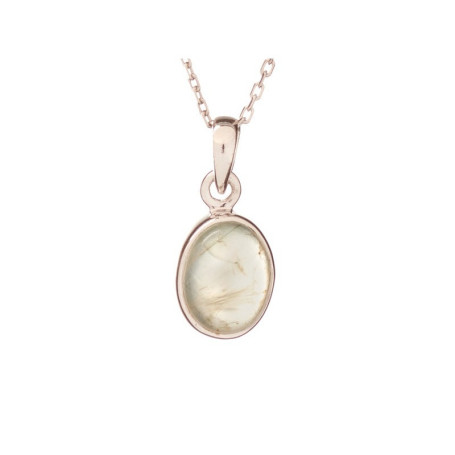 Ciondolo in prehnite verde naturale, argento 925 rodiato, diametro 0,8x1+0,5 cm
