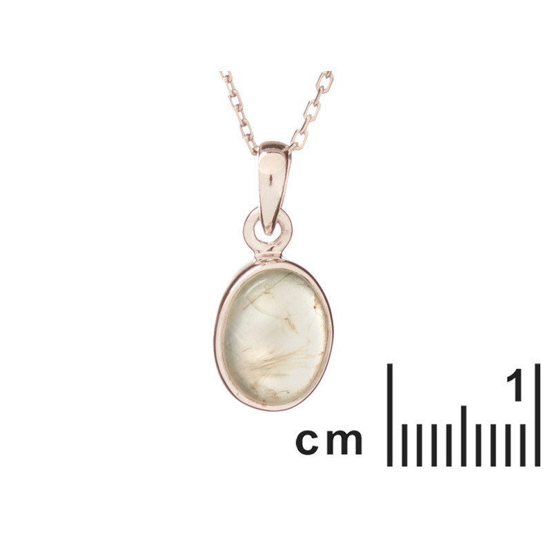 Colgante de prehnita verde natural, plata 925 rodiada, diámetro 0,8x1+0,5 cm