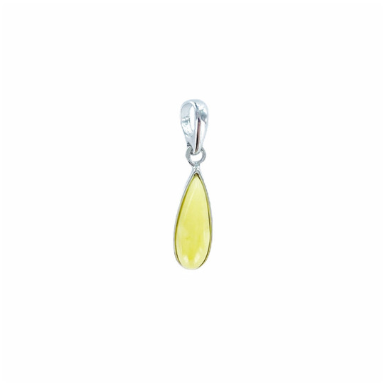 Pendentif en ambre miel naturel, argent 925 rhodié, diamètre 0,6x1,5+0,8 cm