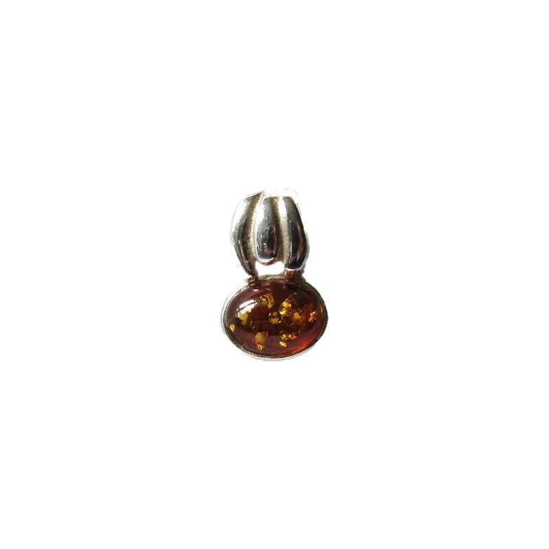 Ciondolo in ambra naturale color cognac, argento 925, diametro 0,9x1,3 cm