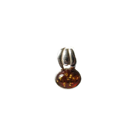 Ciondolo in ambra naturale color cognac, argento 925, diametro 0,9x1,3 cm