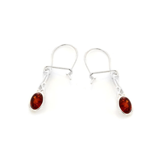 Boucles d'oreilles pendantes en ambre cognac naturel ovale, en argent 925