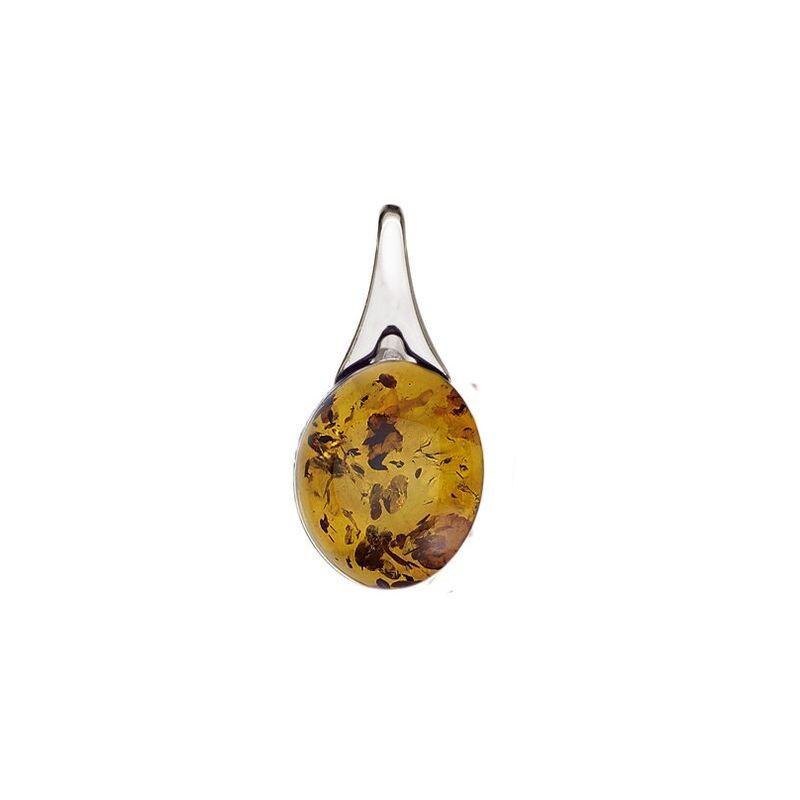 Pendentif en ambre cognac naturel, argent 925 rhodié, diamètre 1,5x2,7 cm