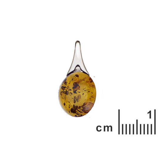 Pendentif en ambre cognac naturel, argent 925 rhodié, diamètre 1,5x2,7 cm