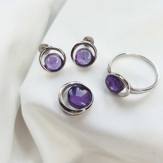 Anhänger aus natürlichem violettem Amethyst, rhodiniertes 925er Silber, Durchmesser 1,5 cm
