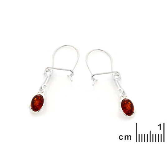 Boucles d'oreilles pendantes en ambre cognac naturel ovale, en argent 925
