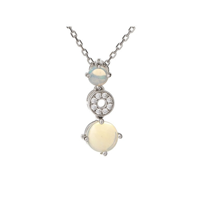 Pendente rotondo in opale e ossido di zirconio, in argento 925 rodiato