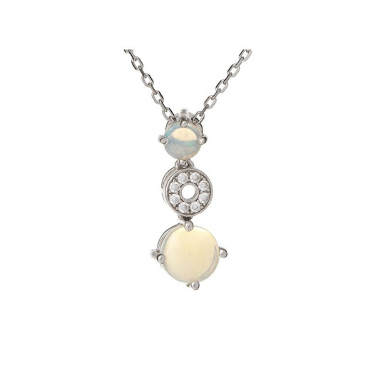 Pendente rotondo in opale e ossido di zirconio, in argento 925 rodiato