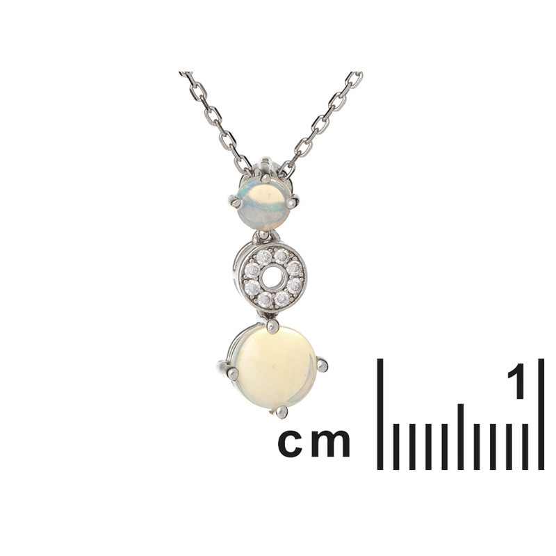 Pendente rotondo in opale e ossido di zirconio, in argento 925 rodiato