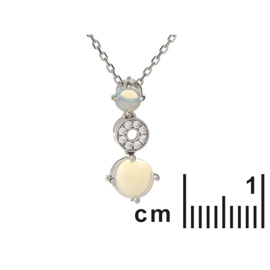 Pendente rotondo in opale e ossido di zirconio, in argento 925 rodiato