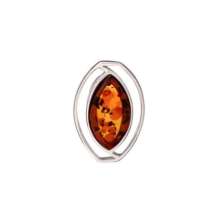 Natural cognac amber pendant, rhodium-plated 925 silver, diameter 1.8x2.7 cm