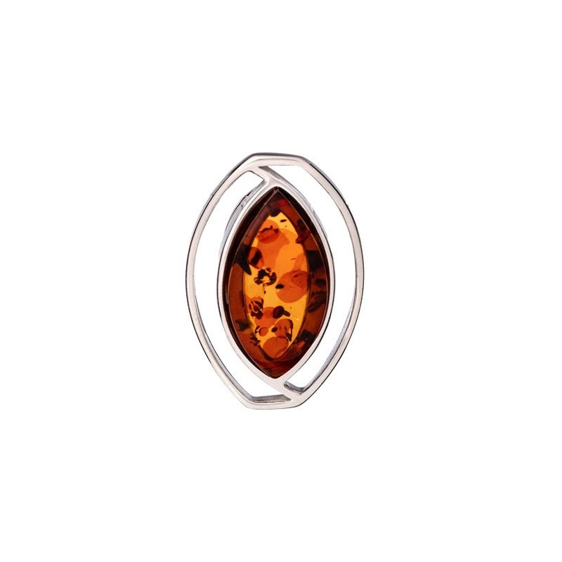 Ciondolo in ambra naturale color cognac, argento 925 rodiato, diametro 1,8x2,7 cm