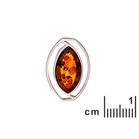 Ciondolo in ambra naturale color cognac, argento 925 rodiato, diametro 1,8x2,7 cm