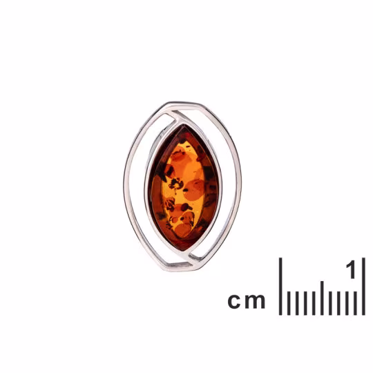 Natural cognac amber pendant, rhodium-plated 925 silver, diameter 1.8x2.7 cm