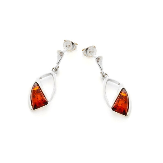 Boucles d'oreilles pendantes en ambre cognac naturel irrégulier, en argent 925