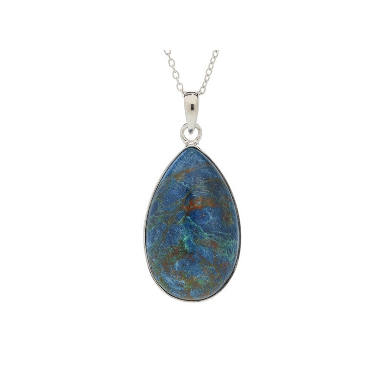 Ciondolo a goccia in Shattuckite, argento 925 rodiato, diametro 1,7x2,7+0,8 cm