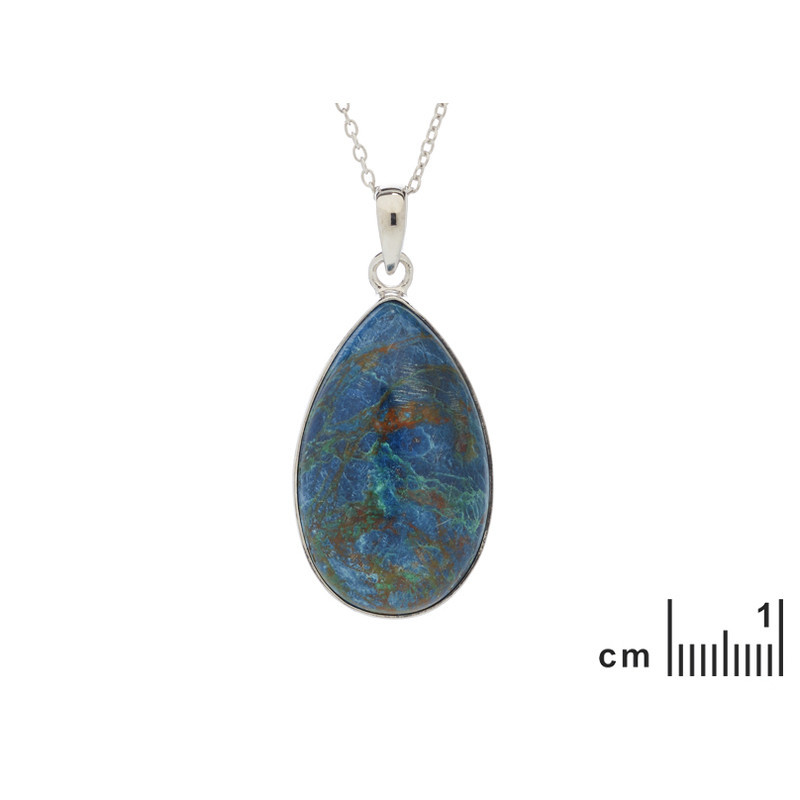 Ciondolo a goccia in Shattuckite, argento 925 rodiato, diametro 1,7x2,7+0,8 cm