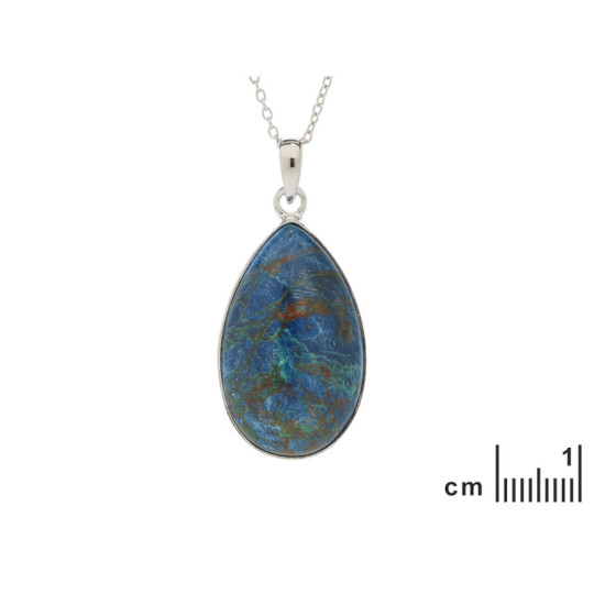 Ciondolo a goccia in Shattuckite, argento 925 rodiato, diametro 1,7x2,7+0,8 cm