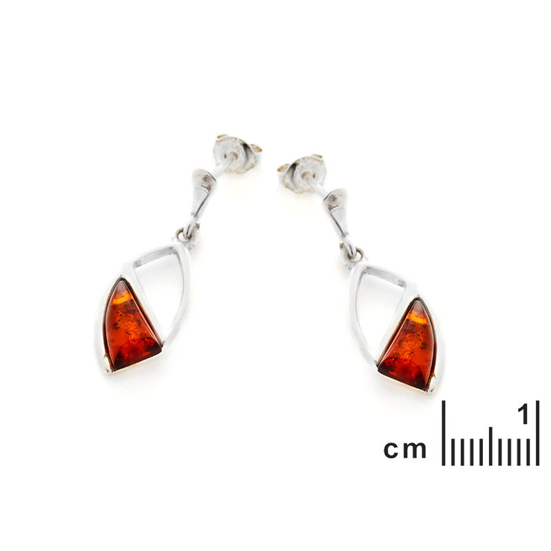 Boucles d'oreilles pendantes en ambre cognac naturel irrégulier, en argent 925