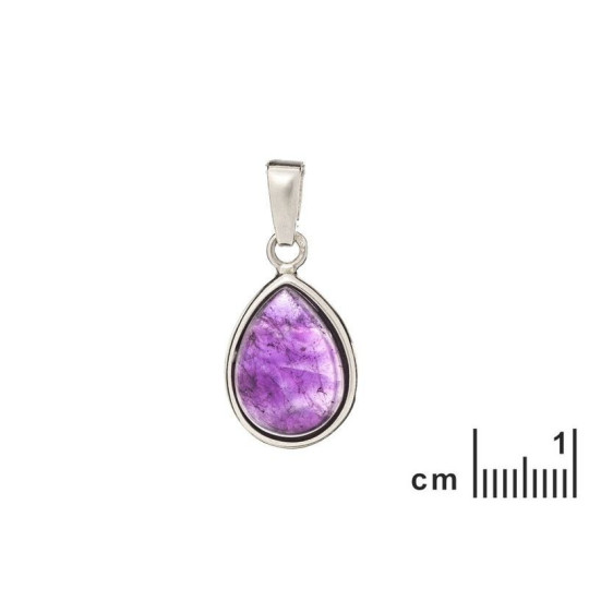 Ciondolo ametista viola, argento 925 rodiato, diametro 1,2x1,5+0,8 cm