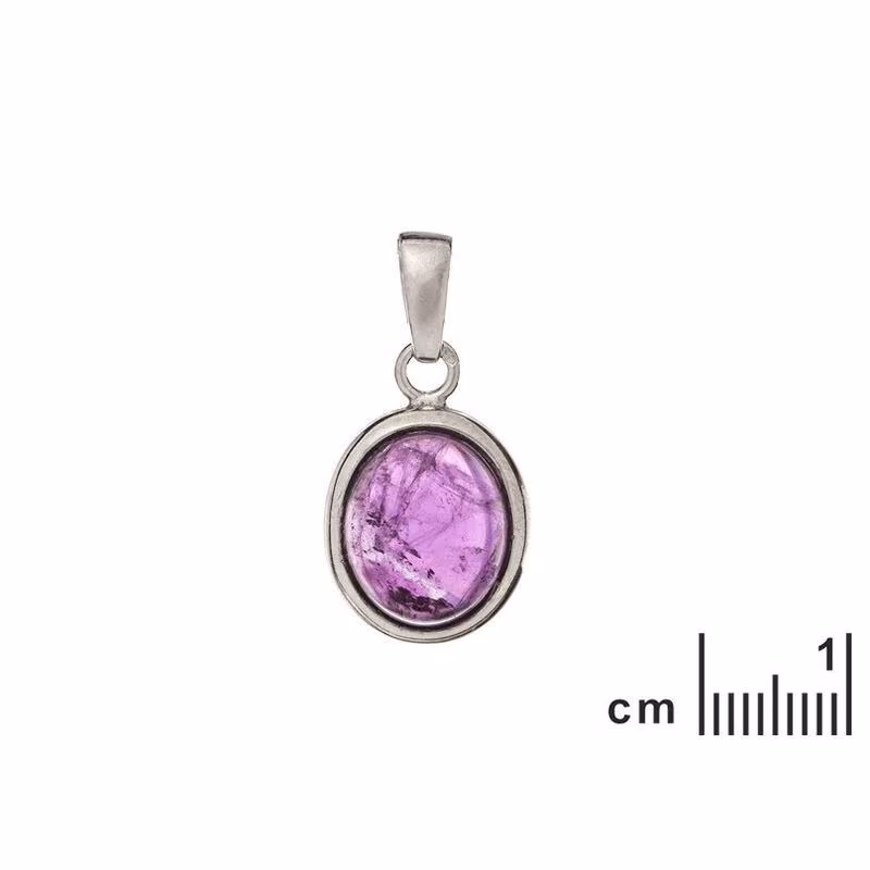 Pendentif en améthyste naturelle ovale, en argent 925 rhodié