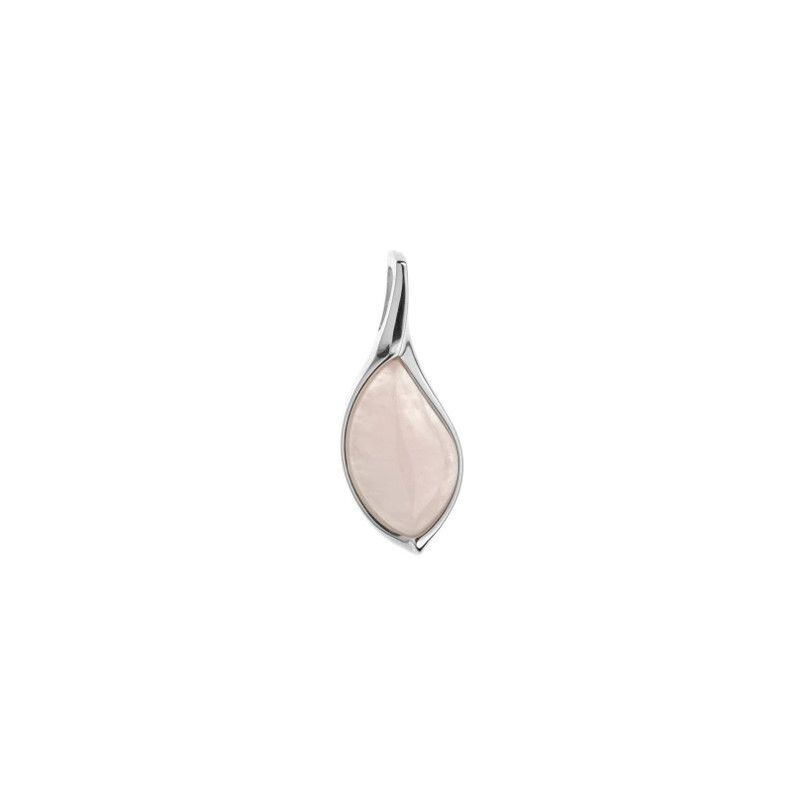 Pendentif en quartz rose naturel, argent 925 rhodié, diamètre 1,4x3,3 cm