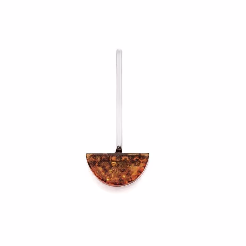 Semi-circle pendant in natural amber, rhodium-plated 925 silver, diameter 1x2.5 cm