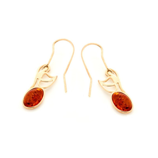 Pendientes ovalados de ámbar color coñac, plata 925