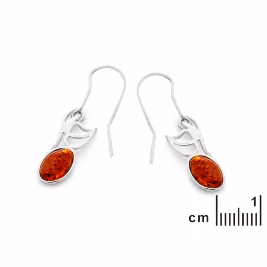 Pendientes ovalados de ámbar color coñac, plata 925