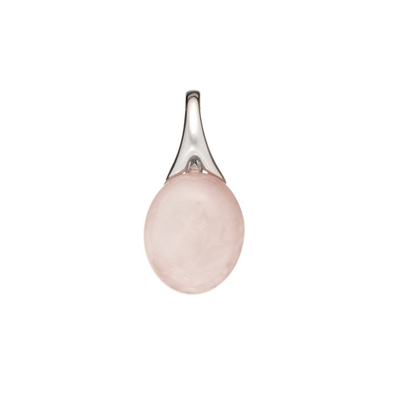 Pendentif en quartz rose naturel, argent 925 rhodié, diamètre 1,2x2,5 cm