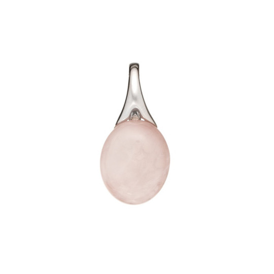 Pendentif en quartz rose naturel, argent 925 rhodié, diamètre 1,2x2,5 cm