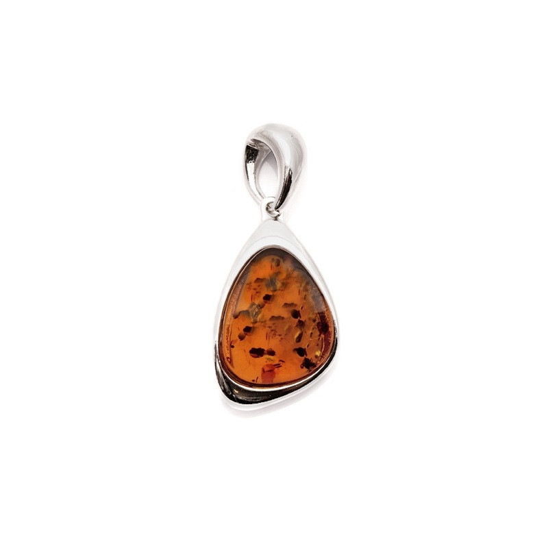 Pendentif en ambre cognac, argent 925 rhodié, diamètre 1,5x2+1 cm