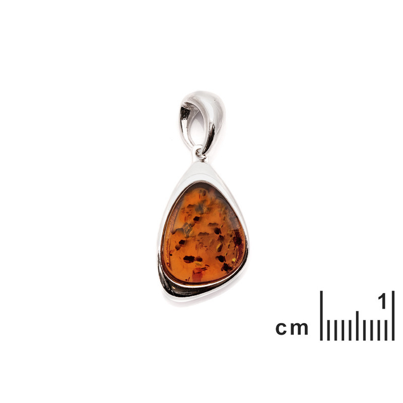 Pendentif en ambre cognac, argent 925 rhodié, diamètre 1,5x2+1 cm