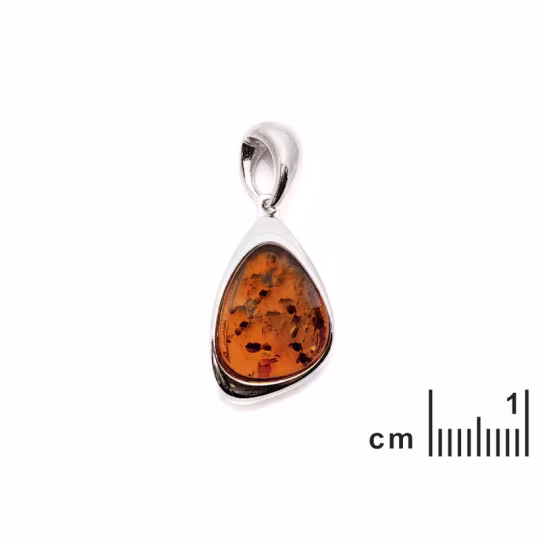 Cognac amber pendant, rhodium-plated 925 silver, diameter 1.5x2+1 cm