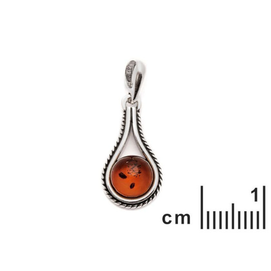 Anhänger aus natürlichem Cognac-Bernstein, gealtertes 925er Silber, Durchmesser 1x2+1 cm