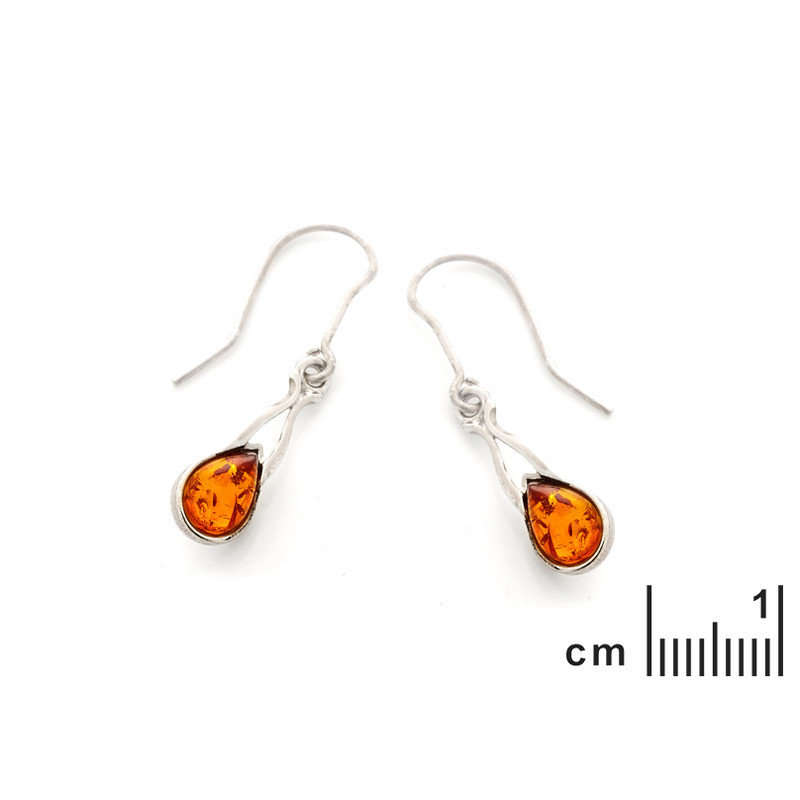 Boucles d'oreilles pendantes en ambre cognac naturel goutte, en argent 925