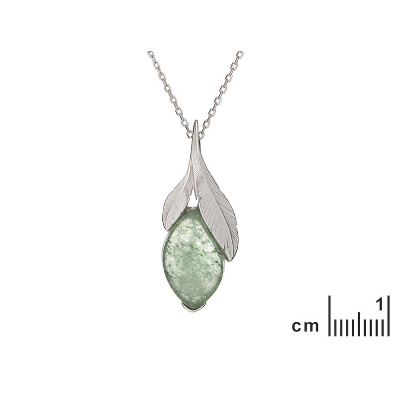 Natural quartz pendant, rhodium-plated 925 silver