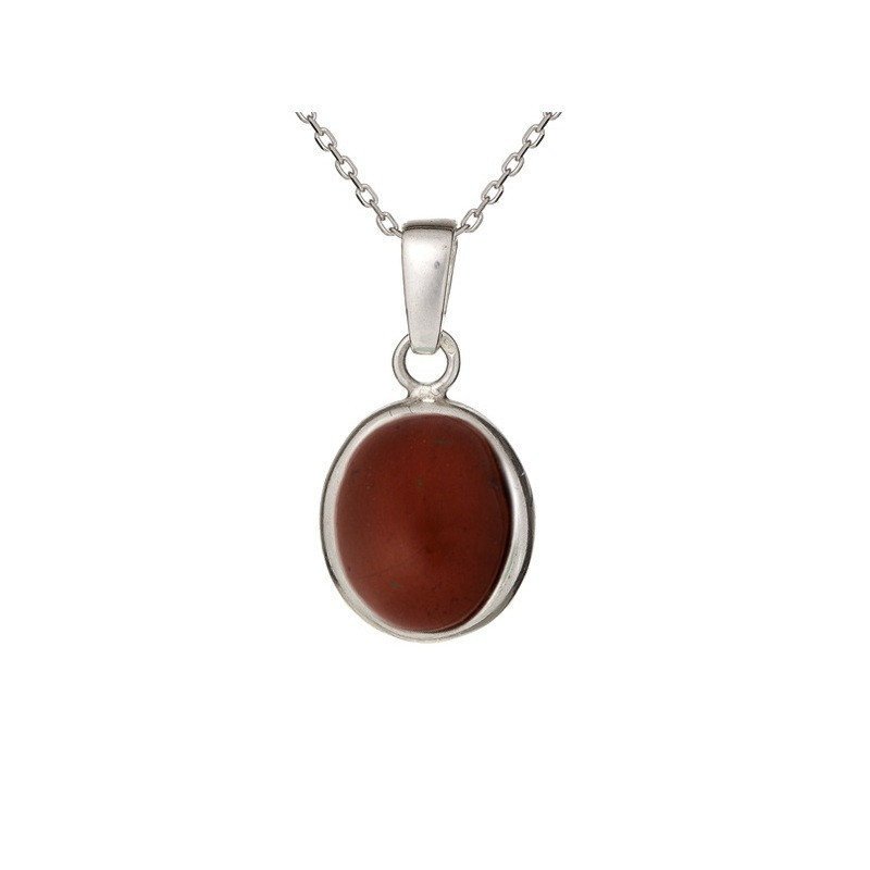Colgante ovalado de jaspe rojo natural, plata 925 rodiada