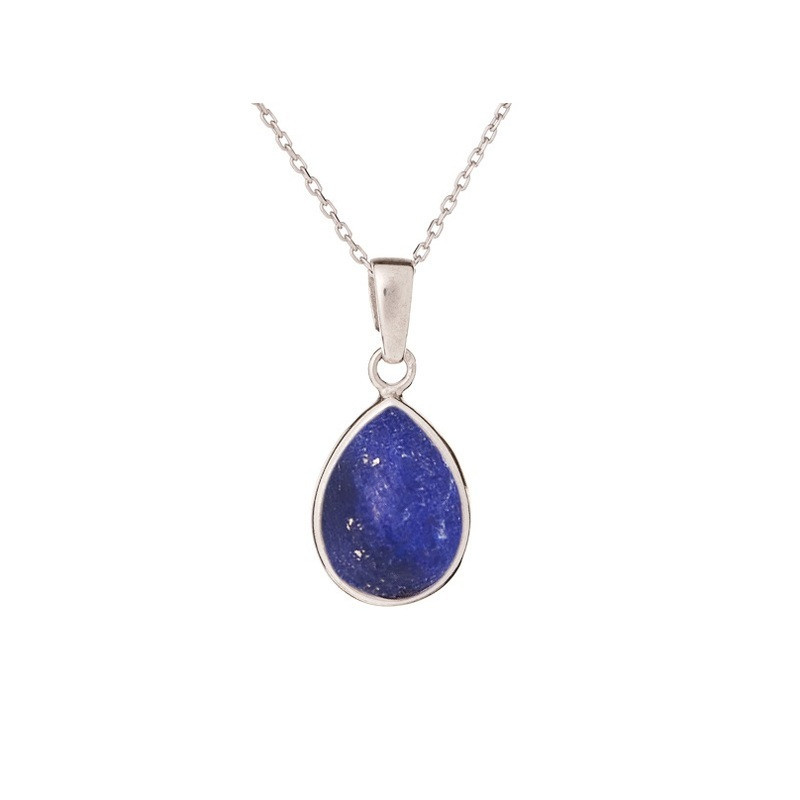 Pendentif goutte en lapis lazuli, argent 925 rhodié, diamètre 1,2x1,5+0,8 cm
