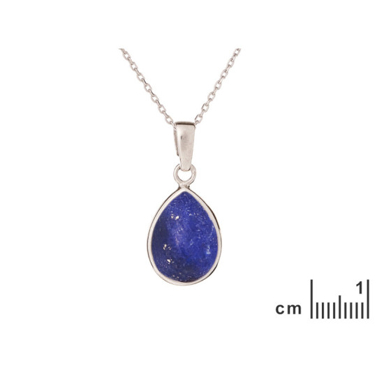Pendentif goutte en lapis lazuli, argent 925 rhodié, diamètre 1,2x1,5+0,8 cm