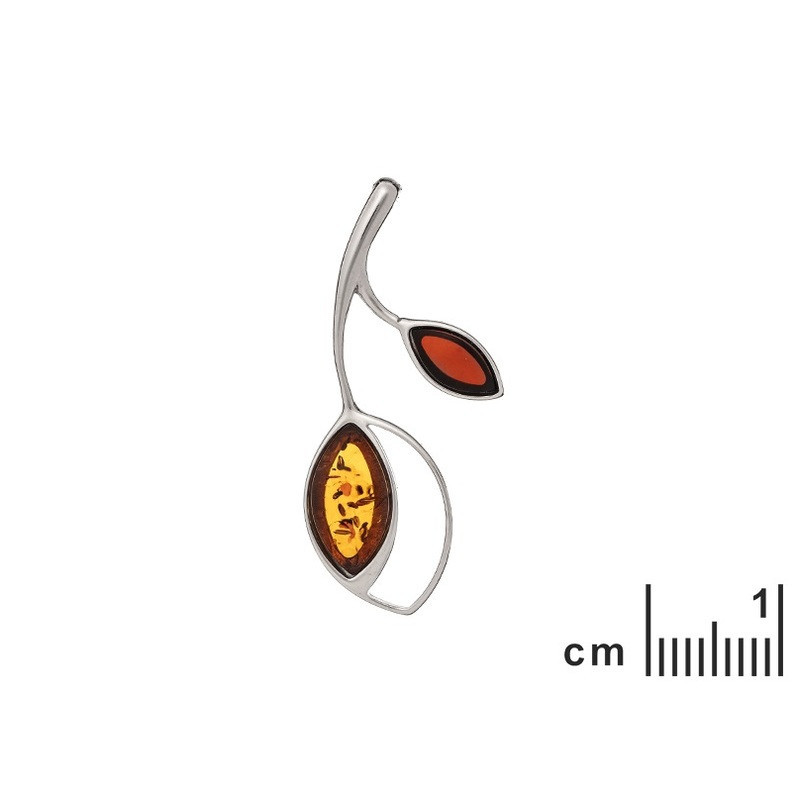 Pendentif en ambre naturel, argent 925 rhodié, diamètre 1,5x4,5 cm